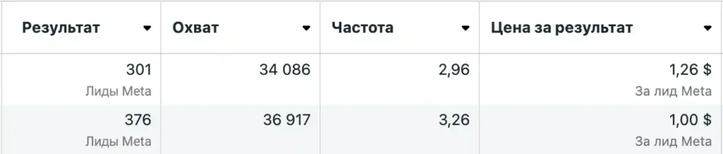 результаты продвижения визовых услуг в Meta